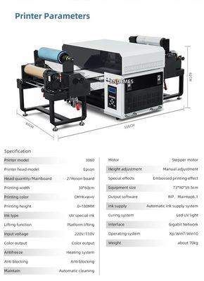 Impresora UV gris 3060 de rodillo a rodillo e impresión de tela plana Dimensión de la cabeza de impresión A2 XP600