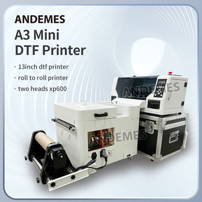 Impresora de camisetas A3 Mini 13" de 33 cm con cabezas de impresión XP600 CMYKW Fuego de tinta y batidora de polvo
