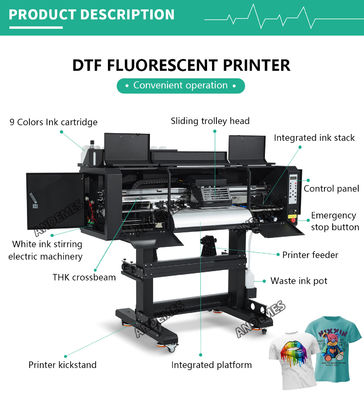 A1 Impresora Dtf de 60 cm máquina de rodar a rodar todo en un modelo de circulación de tinta blanca